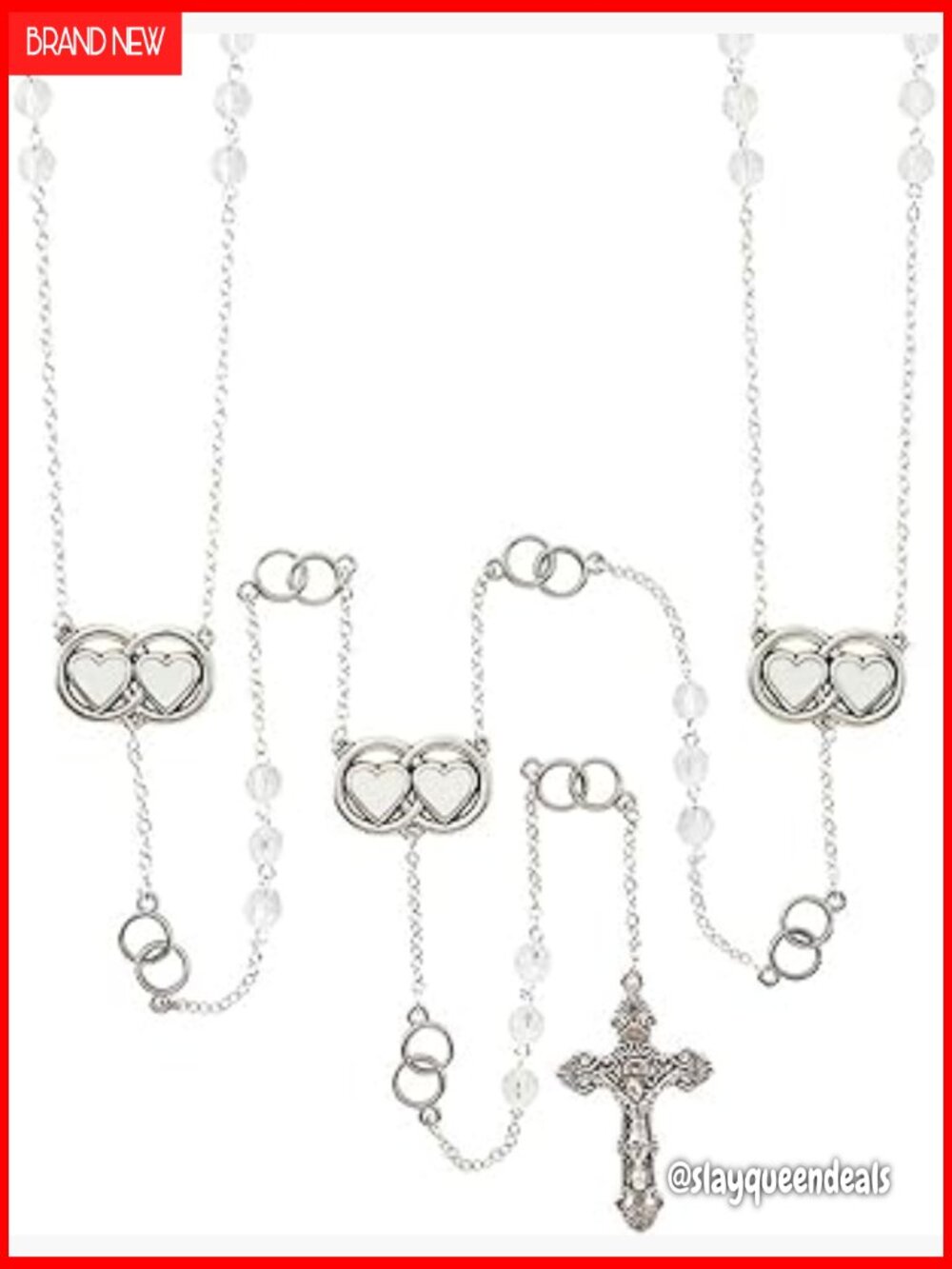 Wedding Lasso Rosary 45in, Catholic Ceremony Gift, Interlocking Hearts Necklace